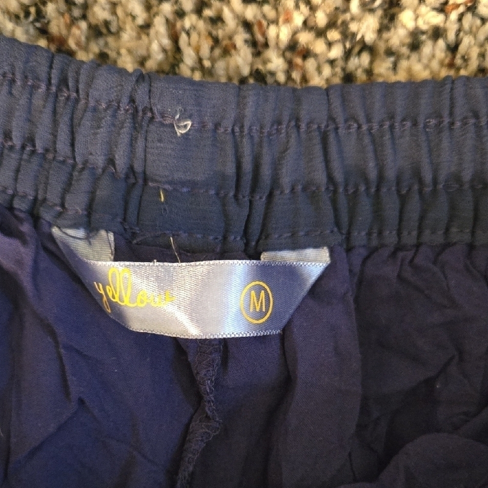 Blue Wide-Leg Pants with Gold Accents - Picture 3 of 3